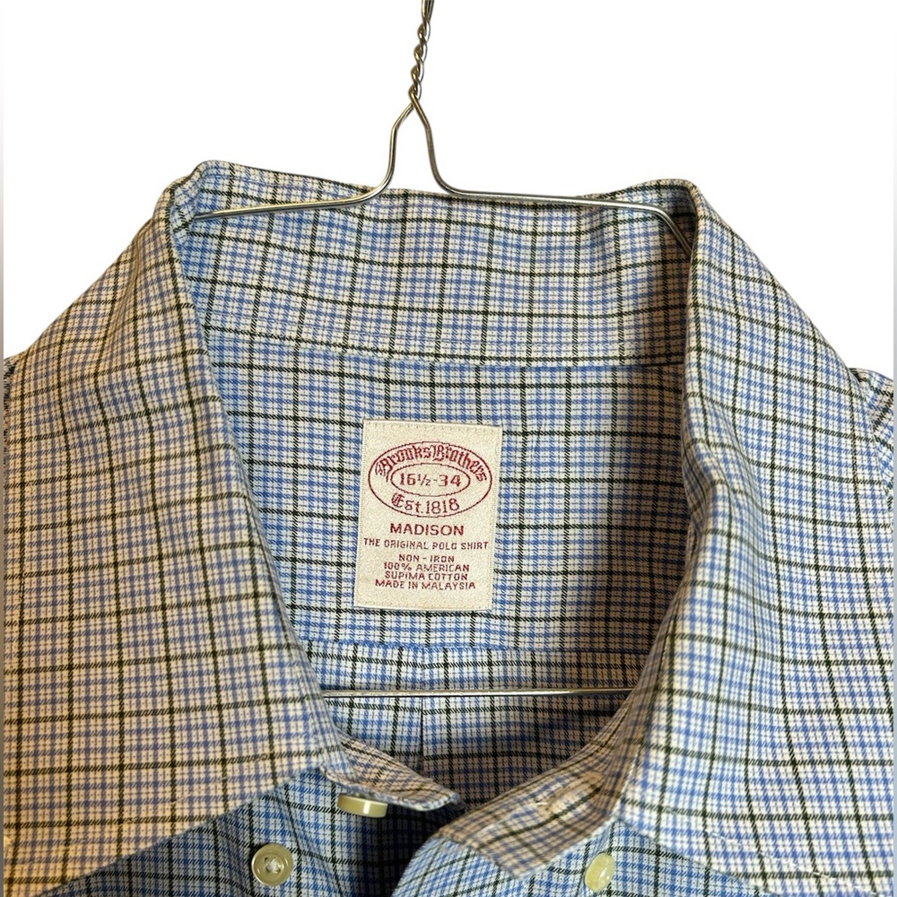 Brooks Brothers Blue Green Check Button Down Madison Fit Size 16 1/2-34 - Picture 3 of 4